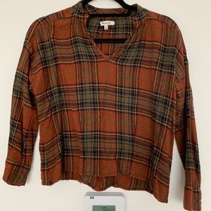 Madewell Orange Plaid Flannel Long Sleeve Top XS